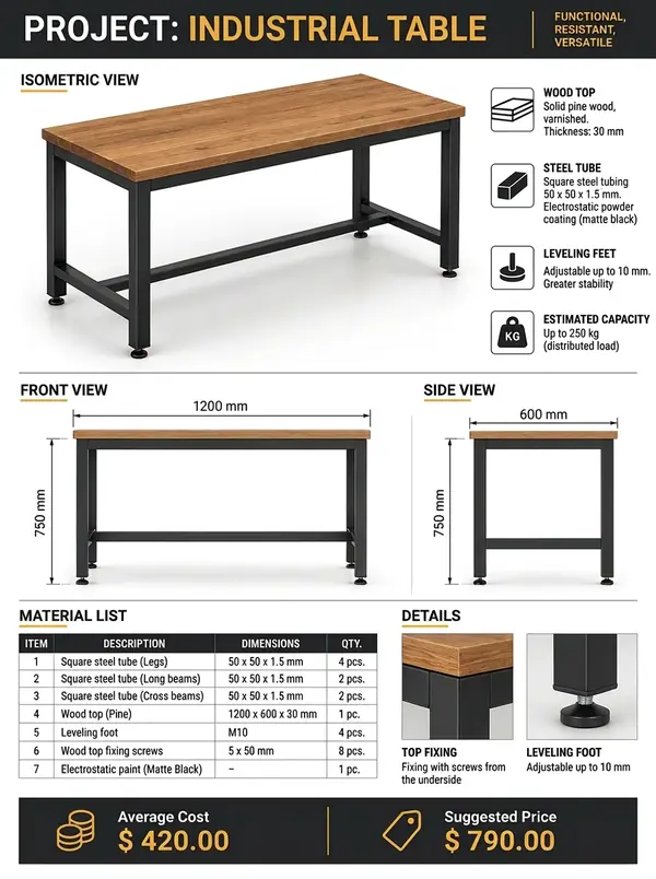 Industrial furniture project preview sheet